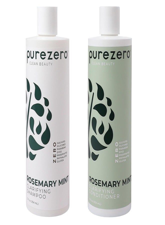 Purezero Rosemary Mint Clarifying Silicone Free Shampoo & Conditioner Set – Vegan Duo for Balanced Scalp, Build-Up Removal & Fresh Minty Finish – Sulfate-Free, Paraben-Free, Cruelty-Free, 2×12 oz - Image 1